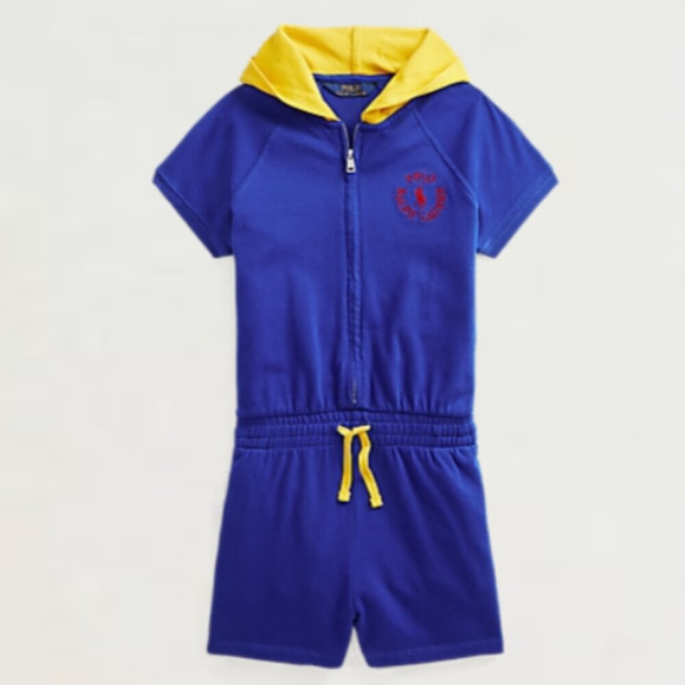 Polo Ralph Lauren Girls Spa Terry Fleece Hooded Romper L 12-14